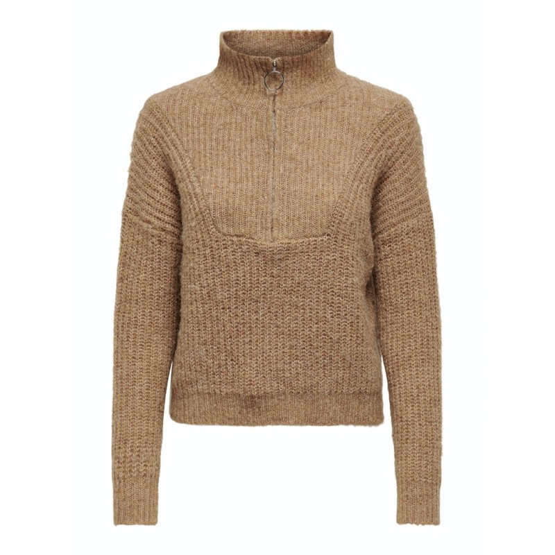 ONLY Emily Strik Zip Pullover - Camel