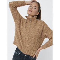 ONLY Emily Strik Zip Pullover - Camel