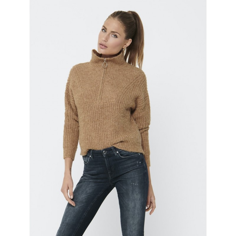ONLY Emily Strik Zip Pullover - Camel