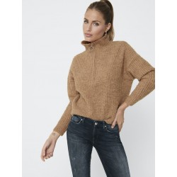 ONLY Emily Strik Zip Pullover - Camel