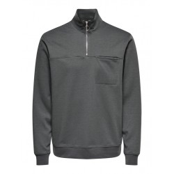 Only & Sons  – Herretøj | Sweatshirt| Highneck Zip | Grå