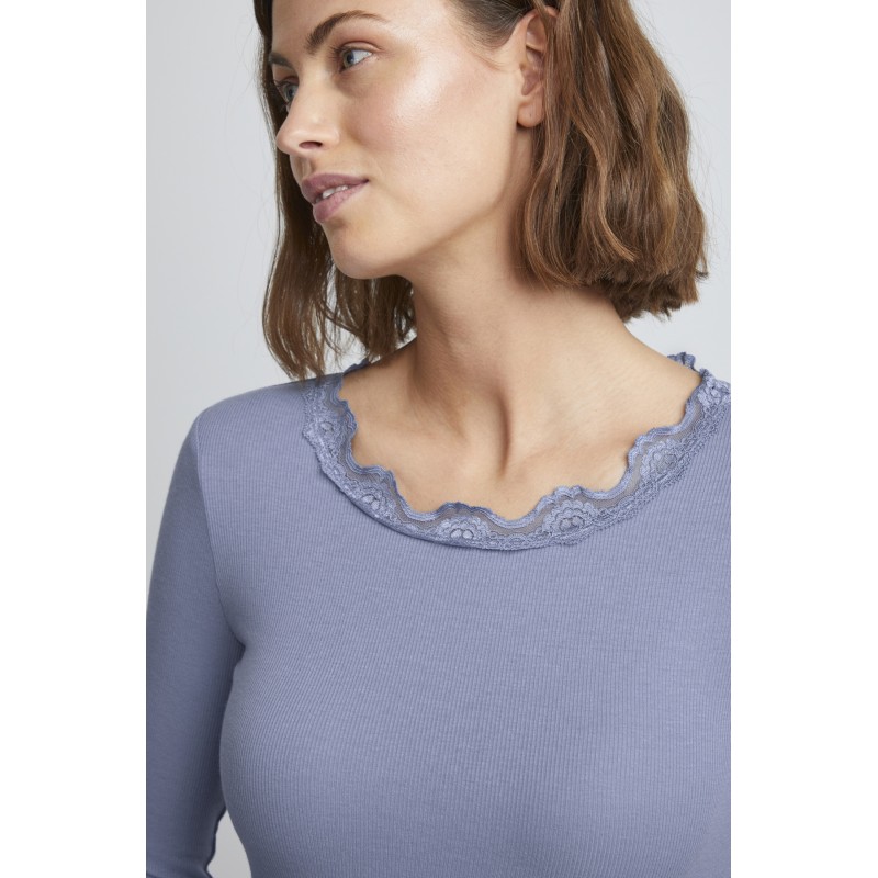 Fransa Zamond langærmet T-shirt med blonde kant - Blue Denim