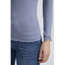 Fransa Zamond langærmet T-shirt med blonde kant - Blue Denim