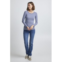 Fransa Zamond langærmet T-shirt med blonde kant - Blue Denim