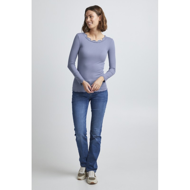 Fransa Zamond langærmet T-shirt med blonde kant - Blue Denim