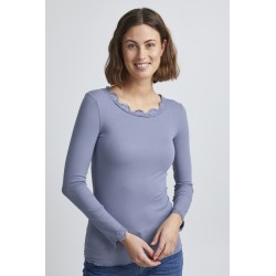 Fransa Zamond langærmet T-shirt med blonde kant - Blue Denim