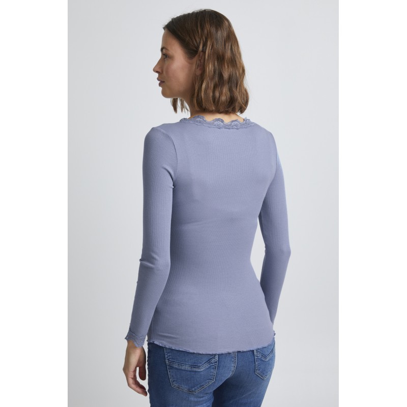 Fransa Zamond langærmet T-shirt med blonde kant - Blue Denim