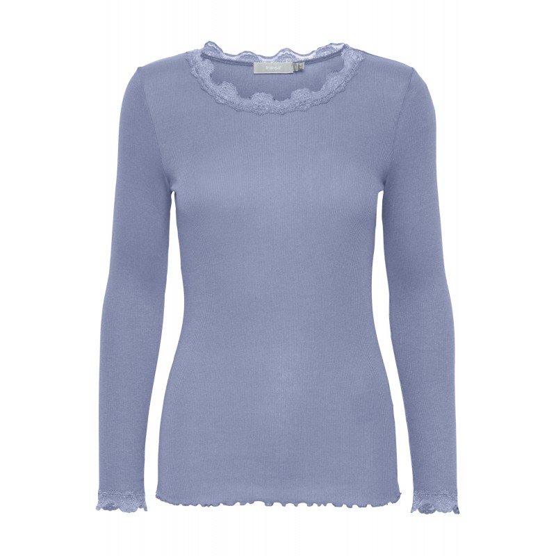 Fransa Zamond langærmet T-shirt med blonde kant - Blue Denim