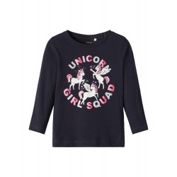 Billig Name it Tøj | Pige T-shirt Med Heste Print | Langærmet Top Navy