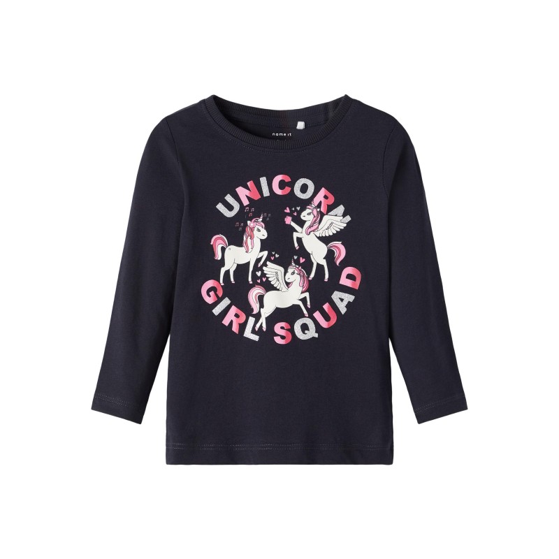 Billig Name it Tøj | Pige T-shirt Med Heste Print | Langærmet Top Navy