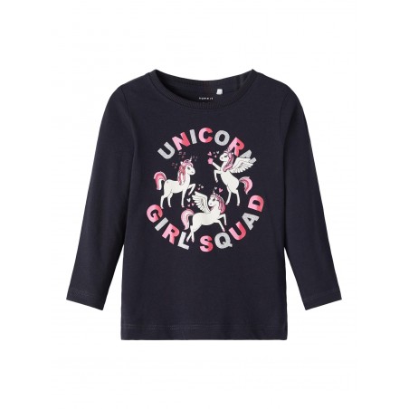 Billig Name it Tøj | Pige T-shirt Med Heste Print | Langærmet Top Navy