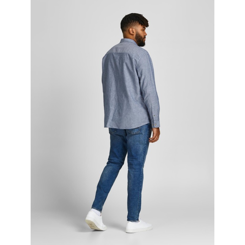 JACK & JONES PLUS Langærmet Hør Skjorte - Lyseblå Meleret