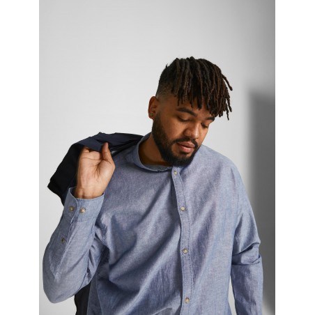 JACK & JONES PLUS Langærmet Hør Skjorte - Lyseblå Meleret