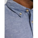 JACK & JONES PLUS Langærmet Hør Skjorte - Lyseblå Meleret