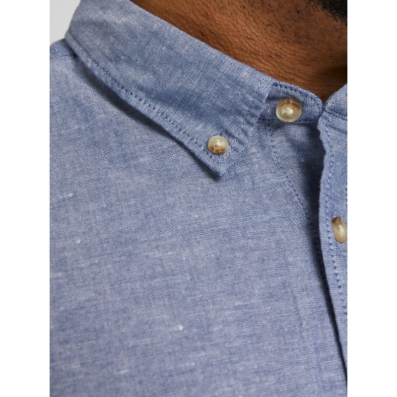 JACK & JONES PLUS Langærmet Hør Skjorte - Lyseblå Meleret