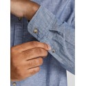 JACK & JONES PLUS Langærmet Hør Skjorte - Lyseblå Meleret