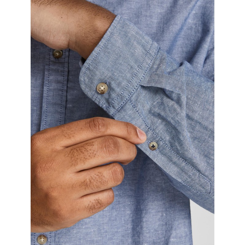 JACK & JONES PLUS Langærmet Hør Skjorte - Lyseblå Meleret