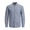 JACK & JONES PLUS Langærmet Hør Skjorte - Lyseblå Meleret