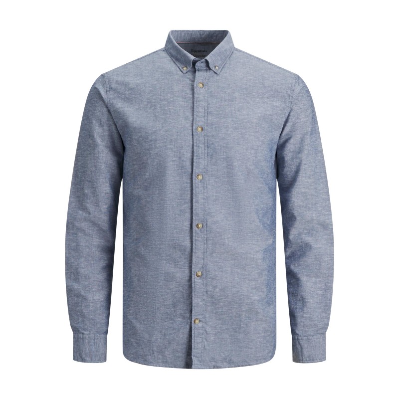 JACK & JONES PLUS Langærmet Hør Skjorte - Lyseblå Meleret