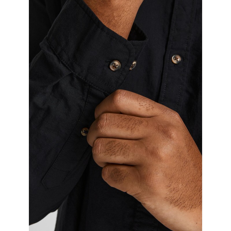 JACK & JONES PLUS Langærmet Hør Skjorte - Sort