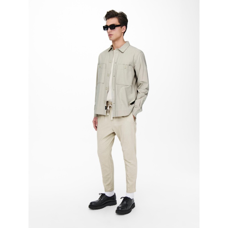 Only & Sons Dash long sleeve stretch overshirt - Silver Lining