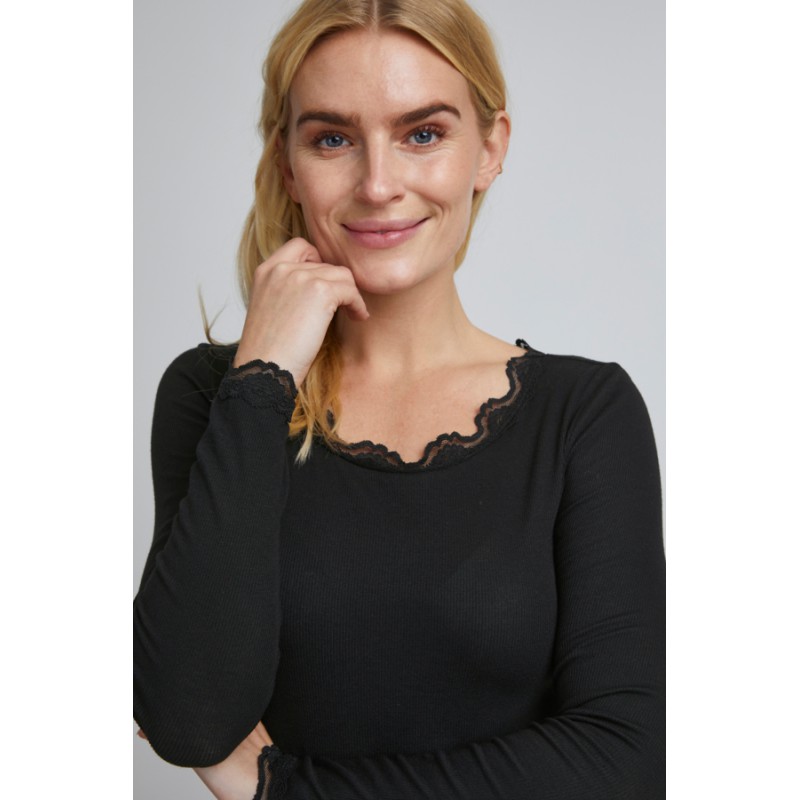 Fransa Zamond langærmet T-shirt med blonde kant - Sort