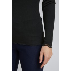 Fransa Zamond langærmet T-shirt med blonde kant - Sort
