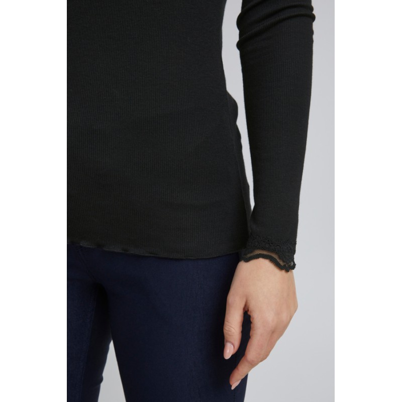 Fransa Zamond langærmet T-shirt med blonde kant - Sort