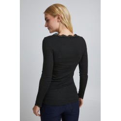 Fransa Zamond langærmet T-shirt med blonde kant - Sort