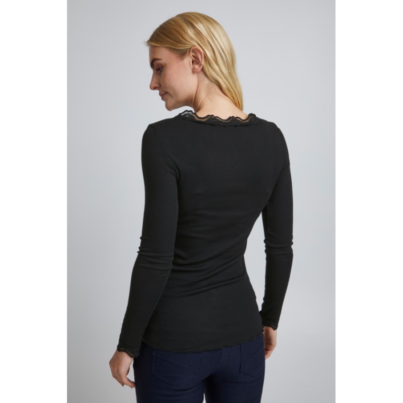 Fransa Zamond langærmet T-shirt med blonde kant - Sort