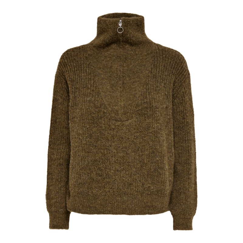 ONLY Baker Langærmet Zip Pullover Knt - Cocoa Brown