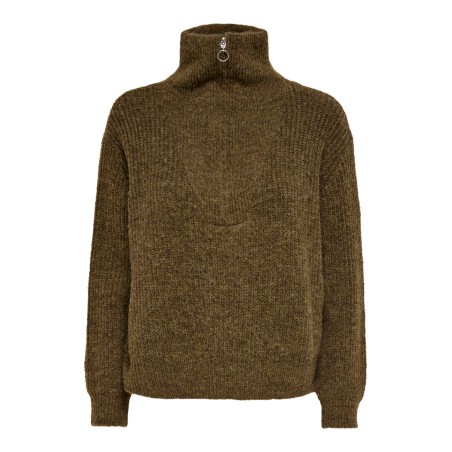 ONLY Baker Langærmet Zip Pullover Knt - Cocoa Brown