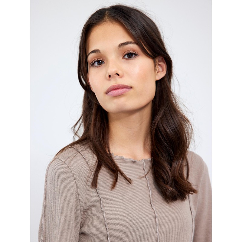 LMTD Fraw Langærmet Kort Top - Mocha Meringue