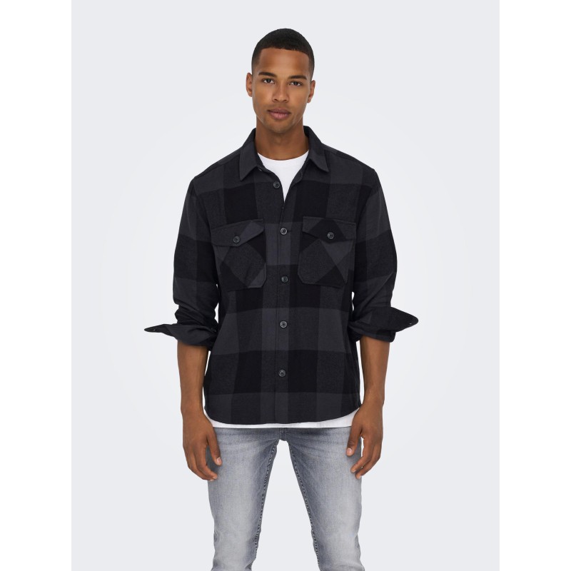 ONLY & SONS Milo Langærmet Ternet Overshirt - Dark Navy