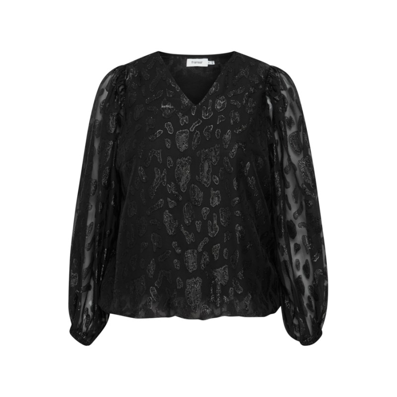 FRANSA Plus Glitter Pufærmer Bluse - Sort