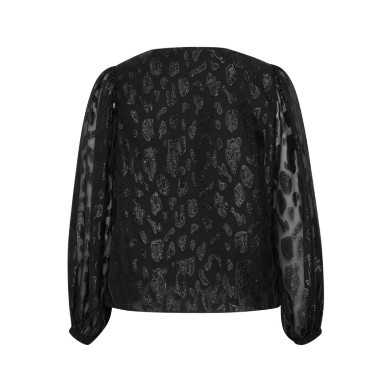 FRANSA Plus Glitter Pufærmer Bluse - Sort