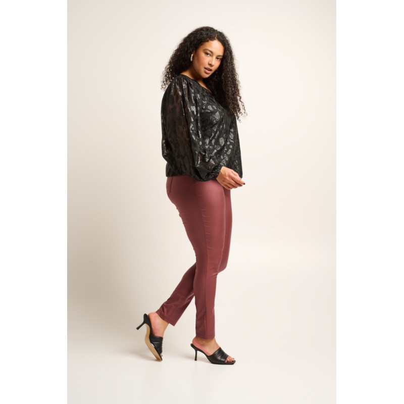 FRANSA Plus Glitter Pufærmer Bluse - Sort