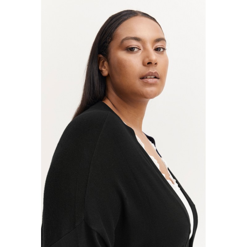 FRANSA Plus Lume Lang Strik Cardigan - Sort