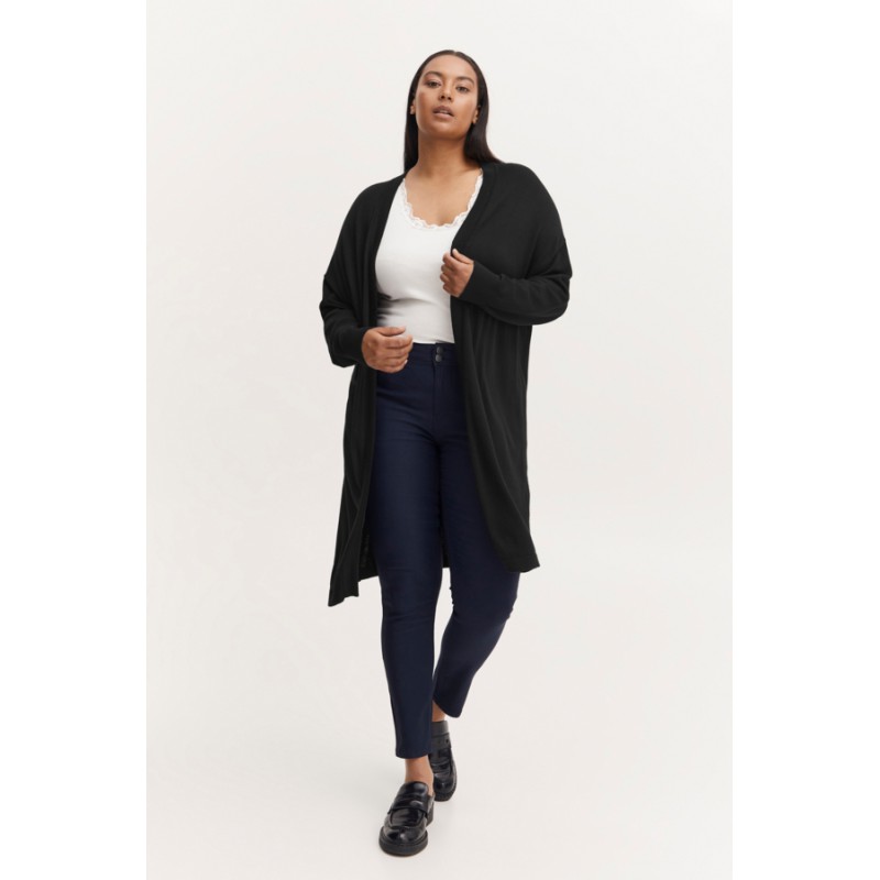 FRANSA Plus Lume Lang Strik Cardigan - Sort