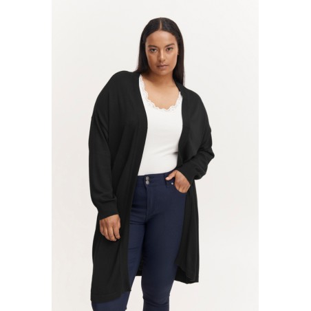 FRANSA Plus Lume Lang Strik Cardigan - Sort