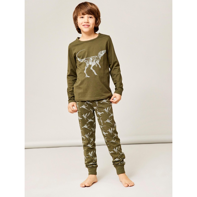 NAME IT Mini/Kids Dinosaur Natsæt - Olive Night