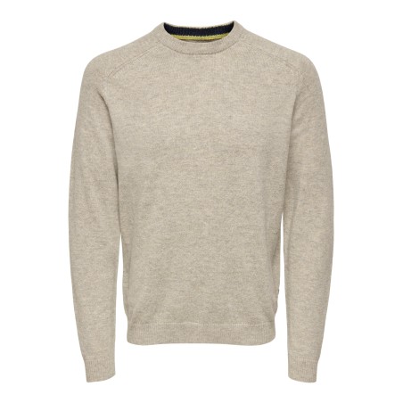 ONLY & SONS Onsedward Reg 7 Wool Crew Knit - Oatmeal
