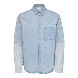 ONLY & SONS Onkortærmettorm L. Blue Block 3937 Shirt - Light Blue Denim
