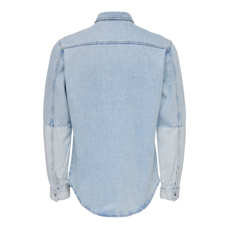 ONLY & SONS Onkortærmettorm L. Blue Block 3937 Shirt - Light Blue Denim