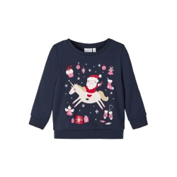 NAME IT Mini Vismas Langærmet Jule Sweatshirt - Dark Sapphire