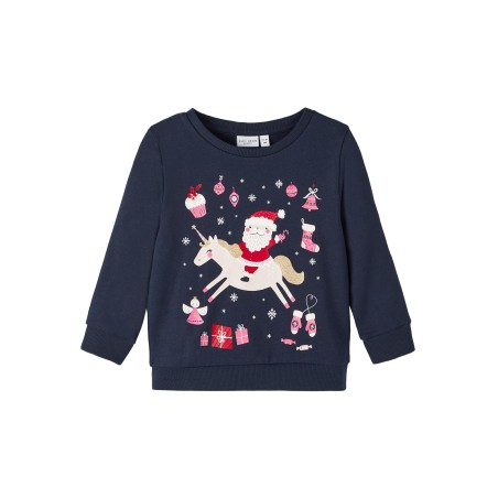 NAME IT Mini Vismas Langærmet Jule Sweatshirt - Dark Sapphire