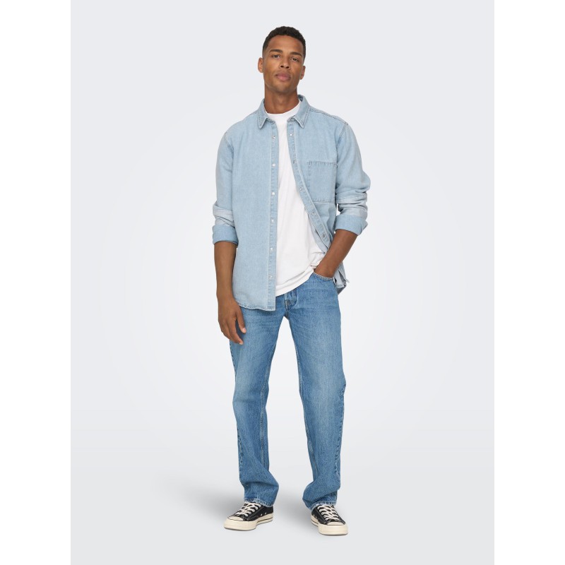 ONLY & SONS Storm Mixed Denim Skjorte - Light Blue Denim