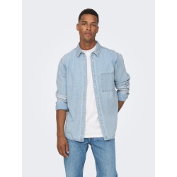 ONLY & SONS Storm Mixed Denim Skjorte - Light Blue Denim