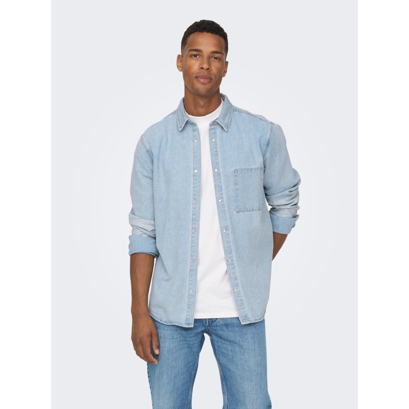 ONLY & SONS Storm Mixed Denim Skjorte - Light Blue Denim