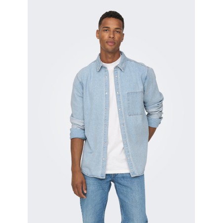 ONLY & SONS Storm Mixed Denim Skjorte - Light Blue Denim